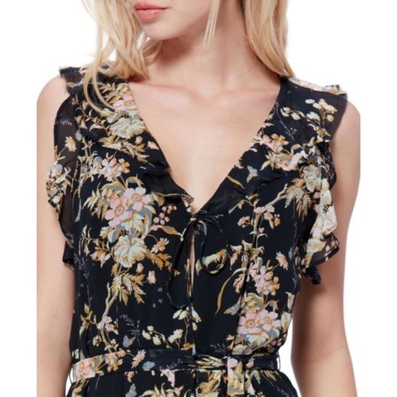 ✨NWT✨ PAIGE Tia Silk Ruffle Sleeveless Floral Dress Black Multi Sz Large - Picture 8 of 8